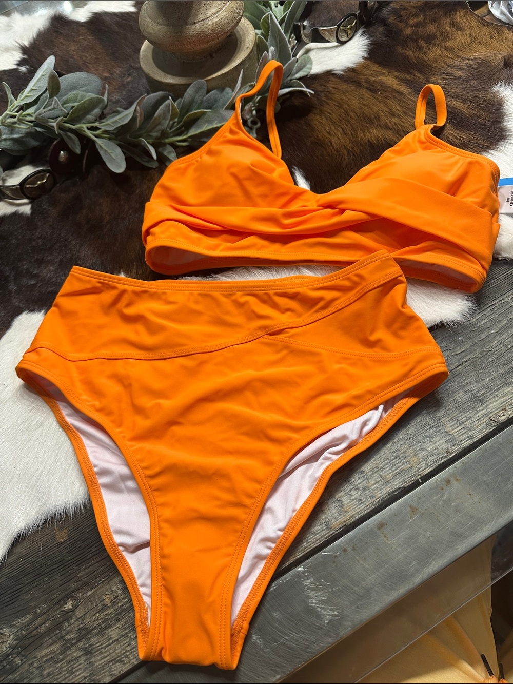 NWT Cupshe Bright Orange High-Waist Bikini Set